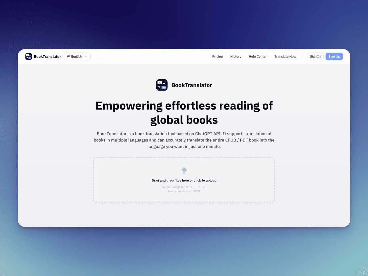 BookTranslator application interface and features