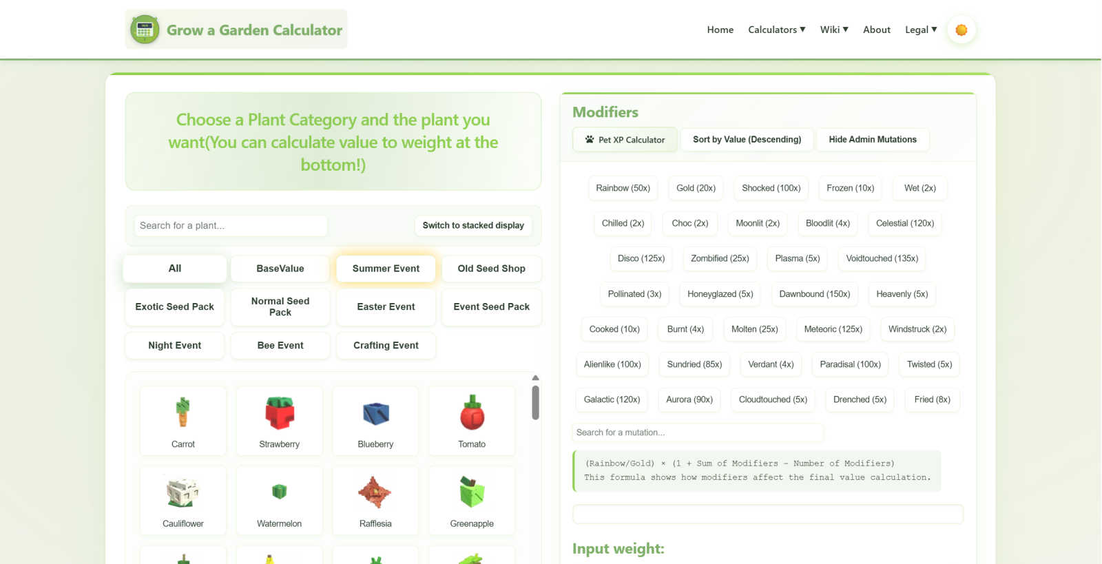 Grow a Garden Calculator application interface and features