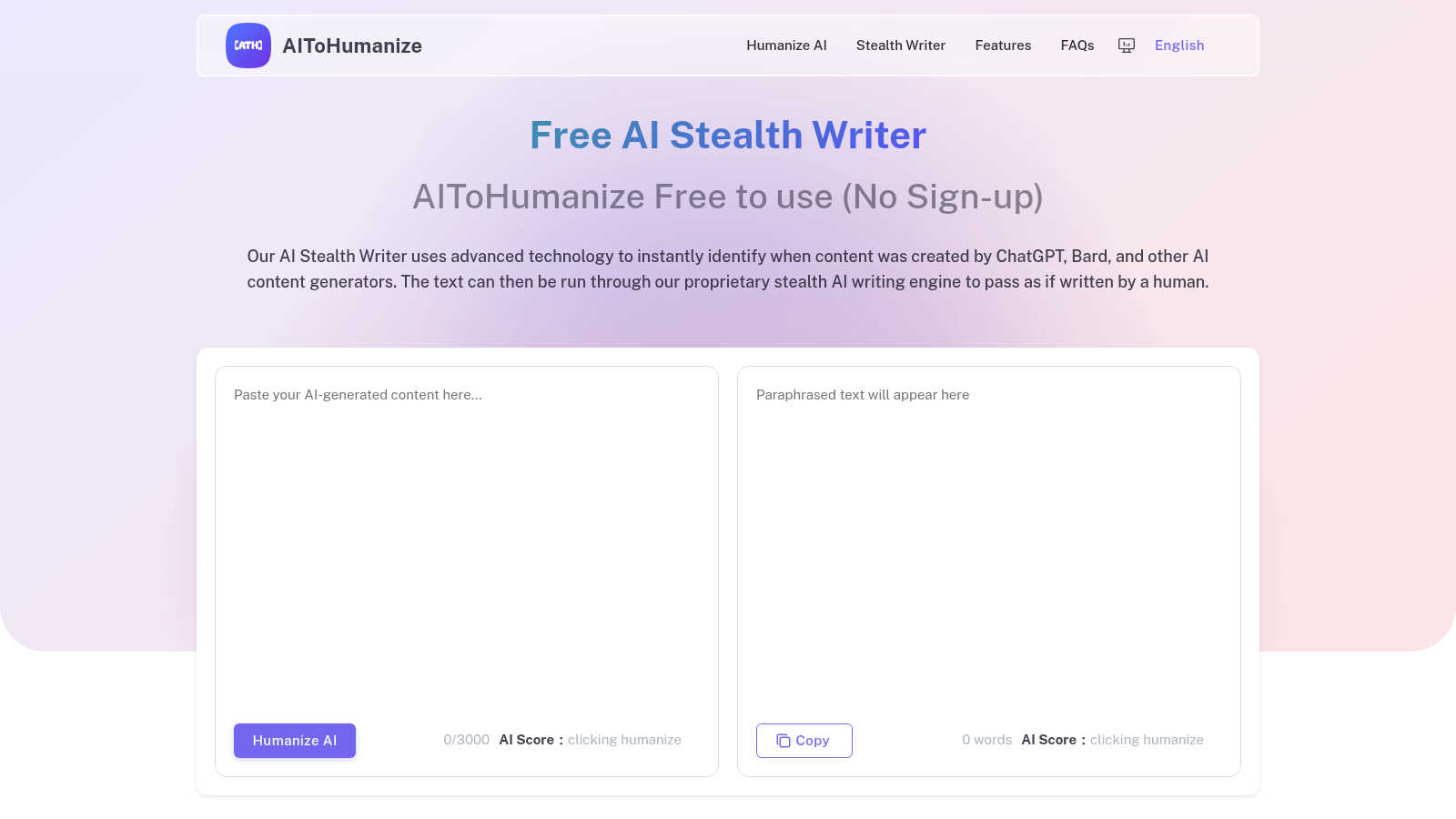 AIToHumanize application interface and features