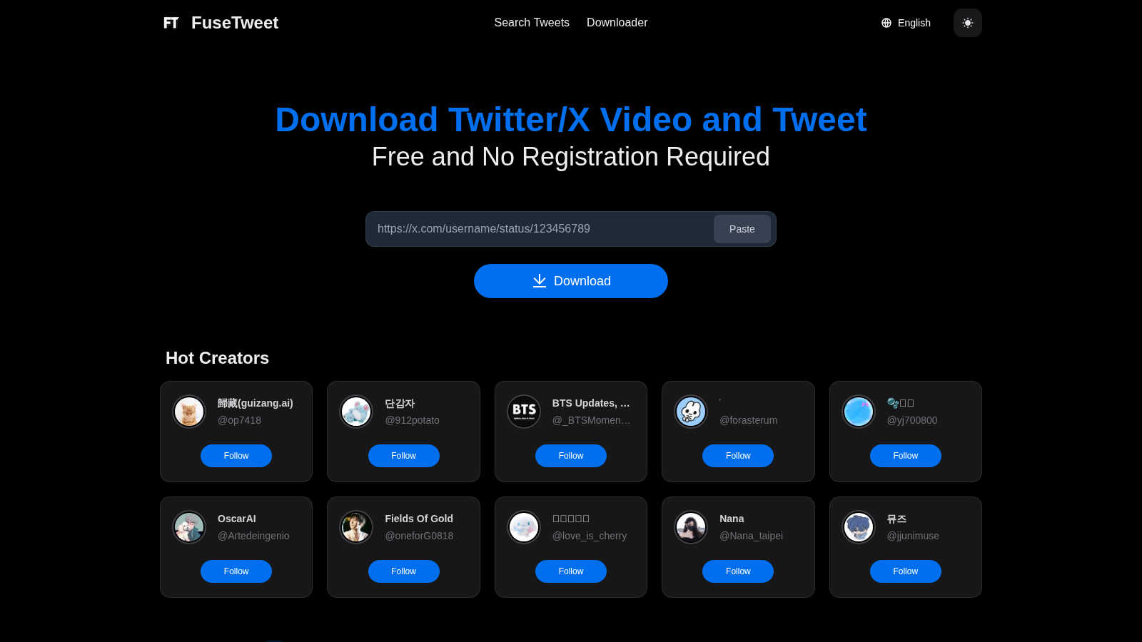 fusetweet application interface and features