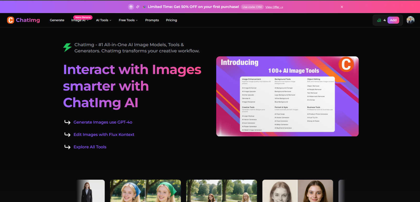 ChatIMG.io application interface and features