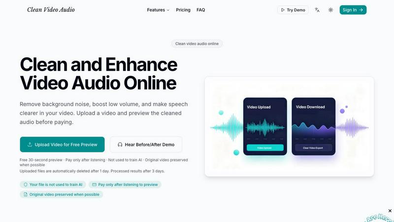 cleanvideoaudio.com application interface and features
