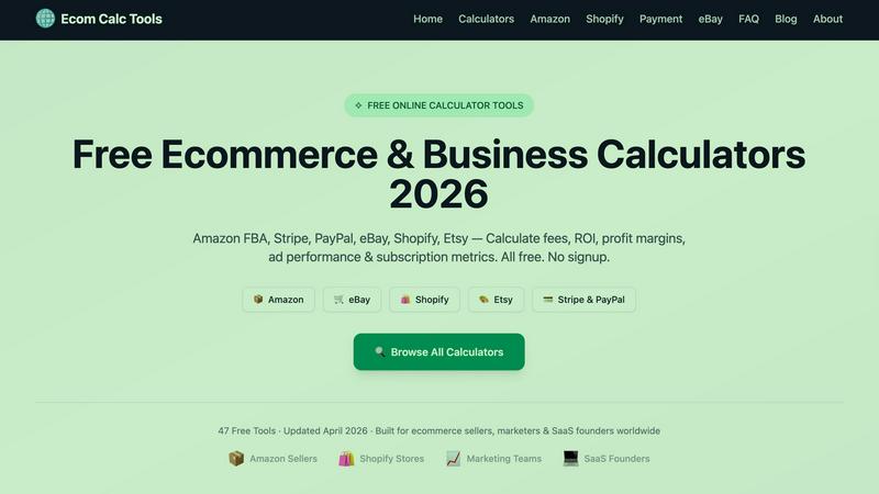 Ecom Calc Tools application interface and features
