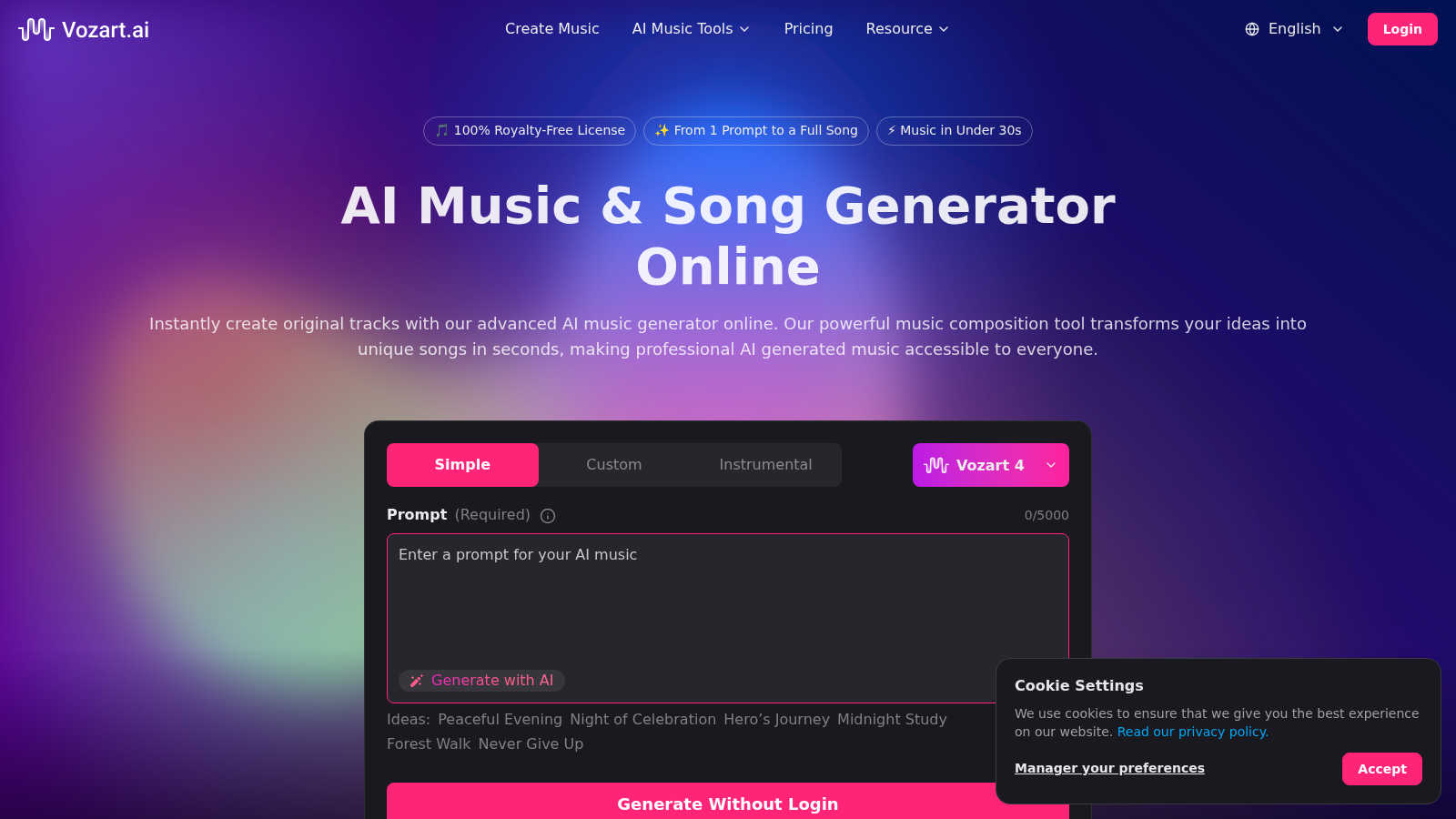Vozart AI application interface and features