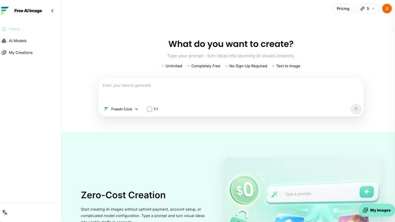 Free AI Image application interface and features