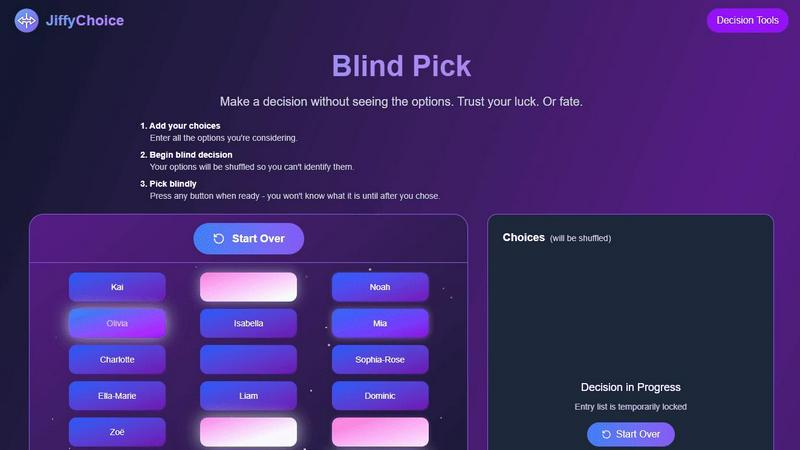 JiffyChoice application interface and features