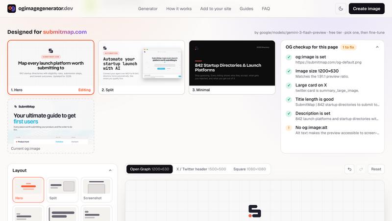 OG Image Generator application interface and features