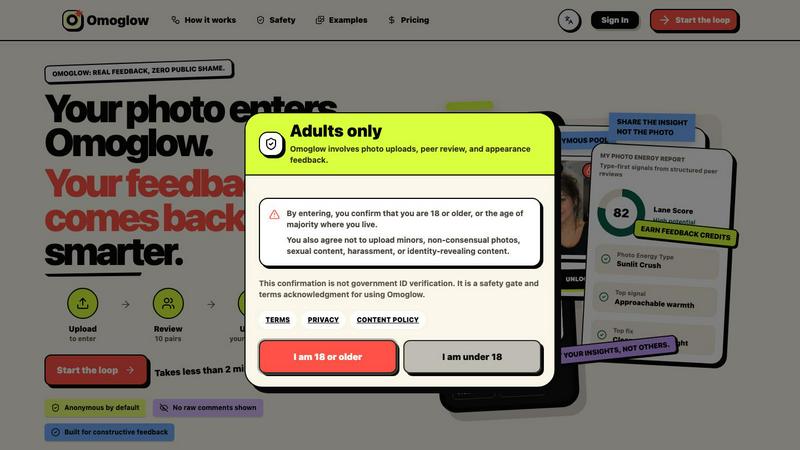 Omoglow application interface and features