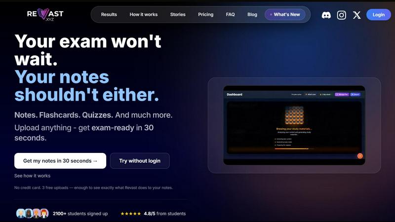 Revast application interface and features