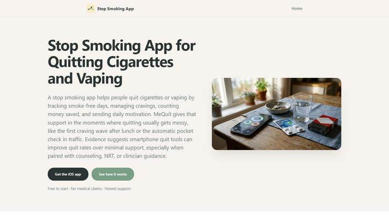 Stop Smoking App application interface and features
