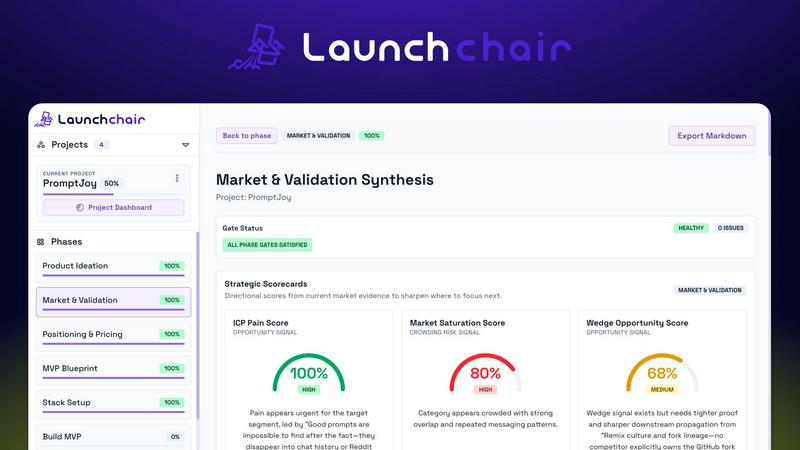 LaunchChair application interface and features