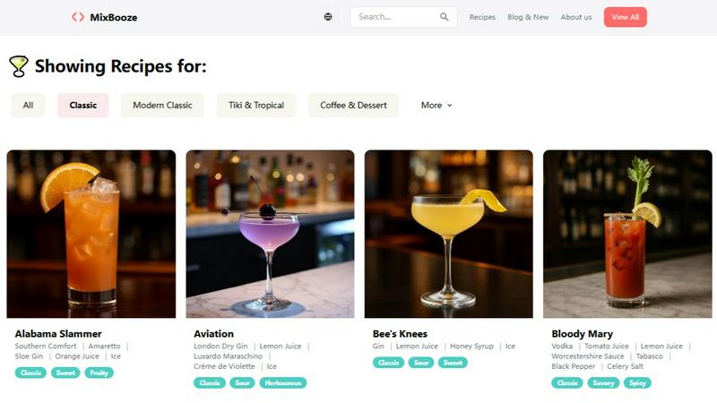 MixBooze application interface and features